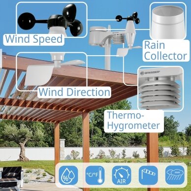 Meteorologinė stotelė Bresser 5-in-1 su Wi-Fi ir spalvotu ekranu, baltos spalvos 7